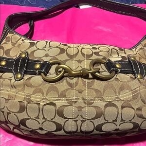 Coach Tan and Brown Signature Shoulder Bag